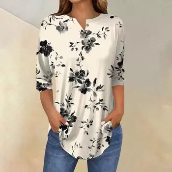 Женские повседневные рубашки с рукавом 3/4, модные туники с принтом Святого Патрика и карманами L бежевый