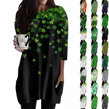 Женские повседневные рубашки с рукавом 3/4, модные туники с принтом Святого Патрика и карманами XXXL