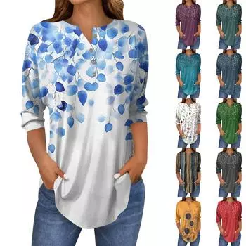 Женские повседневные рубашки с рукавом 3/4, модные туники с принтом Святого Патрика и карманами L синий