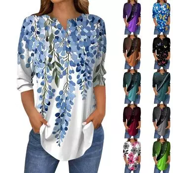 Женские повседневные рубашки с рукавом 3/4, модные туники с принтом Святого Патрика и карманами L чёрный