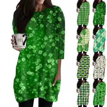 Женские повседневные рубашки с рукавом 3/4, модные туники с принтом Святого Патрика и карманами L