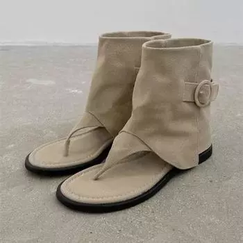 Женские повседневные сандалии 2024 года, новые летние универсальные модные римские туфли, удобные туфли на плоской подошве для отдыха на пляже 35 бежевый