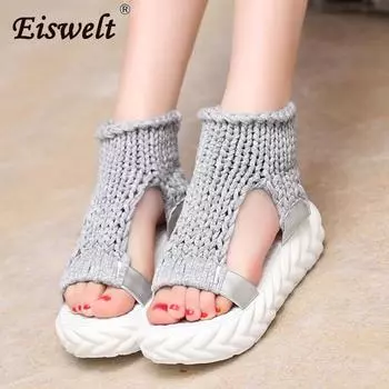 Женские повседневные сандалии, летние вязаные туфли на толстой подошве, сандалии с низом гладиатора, Рим 35 чёрный