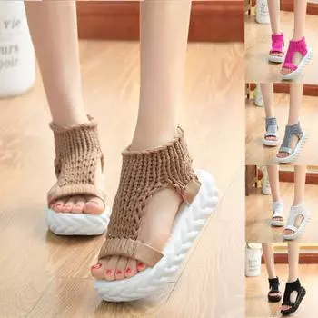 Женские повседневные сандалии, летние вязаные туфли на толстой подошве, сандалии с низом гладиатора, Рим 35 чёрный