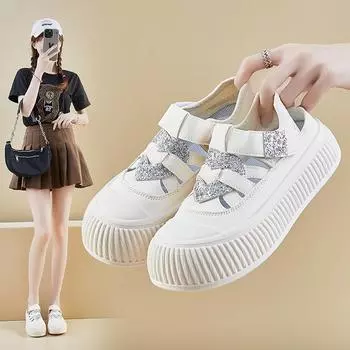 Женские повседневные сандалии на массивной платформе, полые прогулочные туфли, летние дышащие кроссовки для женщин, пляжные сандалии с круглым закрытым носком, шлепанцы, модельные туфли 35 бежевый