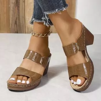 Женские повседневные сандалии на массивном каблуке, новые летние модельные туфли на высоком каблуке, туфли на массивном каблуке с открытым носком, дизайнерские брендовые женские туфли-лодочки с открытой пяткой 36