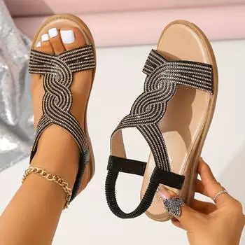Женские повседневные сандалии на плоской подошве с открытым носком Летние пляжные сандалии для отдыха на природе 35 чёрный