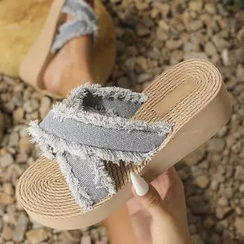 Женские повседневные сандалии на танкетке, женская обувь на толстой подошве, женские сандалии 40 синий