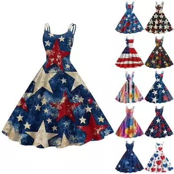 Женские повседневные сексуальные панк-винтажные платья без бретелек с принтом «День независимости» XL