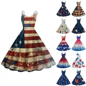 Женские повседневные сексуальные панк-винтажные платья без бретелек с принтом «День независимости» M хаки