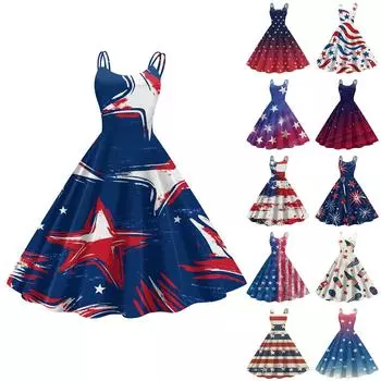Женские повседневные сексуальные панк-винтажные платья без бретелек с принтом «День независимости» XL