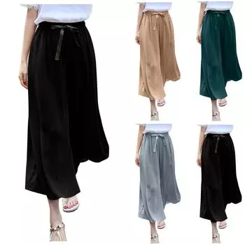 Женские повседневные шифоновые широкие брюки, однотонные, свободные, тонкие, темпераментные, с девятью точками L чёрный