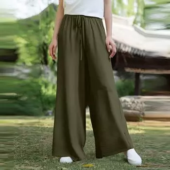 Женские повседневные широкие брюки Элегантные брюки Длинные брюки с поясом Широкие прямые брюки L армия зеленый
