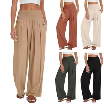 Женские повседневные широкие брюки Элегантные брюки Длинные брюки с поясом Широкие прямые брюки