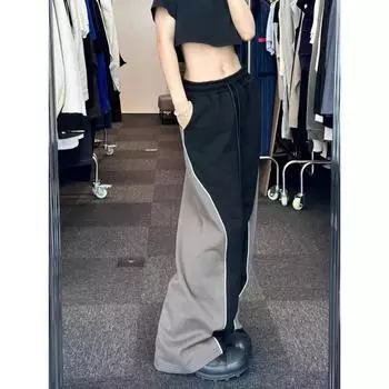 Женские повседневные широкие брюки-карго с завязками, однотонная уличная одежда, спортивные штаны с эластичной резинкой на талии, свободные спортивные штаны Y2K, мешковатые брюки в стиле хип-хоп L чёрный