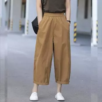 Женские повседневные широкие брюки, летние, винтажный стиль, однотонные, свободные, удобные, женские брюки длиной до щиколотки XXXL хаки