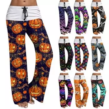 Женские повседневные широкие брюки на шнуровке, повседневные брюки с принтом на Хэллоуин XL темно-фиолетового