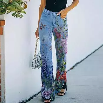 Женские повседневные широкие брюки, прямые брюки, брюки с высокой талией без пояса XXXL синий