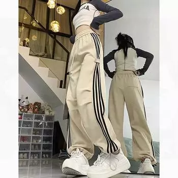 Женские повседневные широкие брюки с эластичной резинкой на талии, полосатые спортивные брюки в стиле хип-хоп с карманами на пуговицах XXXXL чёрный