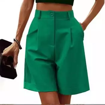 Женские повседневные широкие брюки с эластичной резинкой на талии, летние новые шорты с карманами S хаки