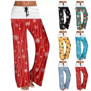 Женские повседневные широкие брюки с рождественским принтом, повседневные брюки L чёрный
