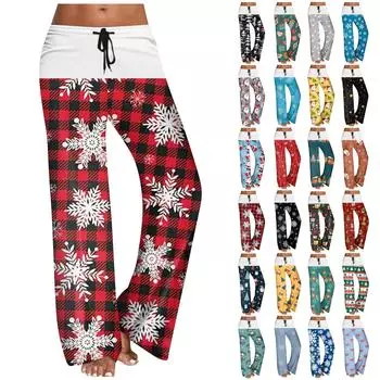Женские повседневные широкие брюки с рождественским принтом, повседневные брюки L чёрный