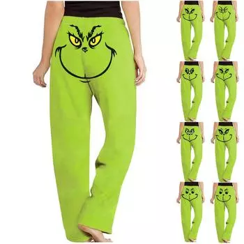 Женские повседневные широкие брюки с рождественским принтом, повседневные брюки XXXL