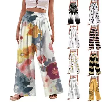 Женские повседневные широкие брюки с высокой талией и цифровым принтом, тонкие эластичные брюки S
