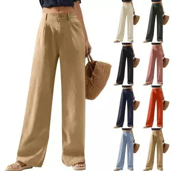 Женские повседневные широкие брюки с высокой талией на пуговицах, прямые длинные брюки, брюки палаццо XL