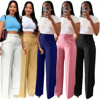 Женские повседневные широкие прямые брюки Stigende, однотонные облегающие офисные брюки с карманами, женские свободные брюки средней длины с талией XXL белый