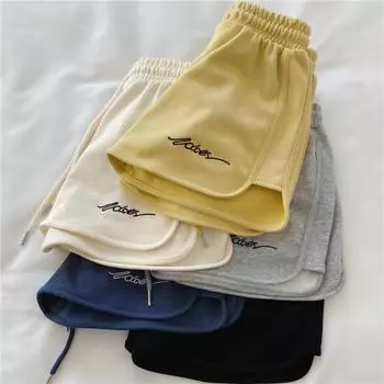 Женские повседневные шорты для йоги из хлопка с высокой талией - модная летняя пижама с широкими штанинами 2025 года XXL синий