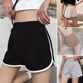 Женские повседневные шорты с эластичной талией и средней посадкой, спортивные шорты в стиле пэчворк, свободный крой, шорты для фитнеса и бега L хаки