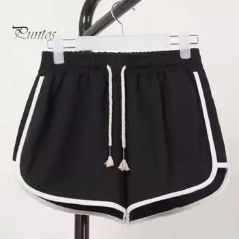 Женские повседневные шорты с эластичным поясом, регулируемые шнурки, широкие шорты, однотонные шорты для бега M чёрный