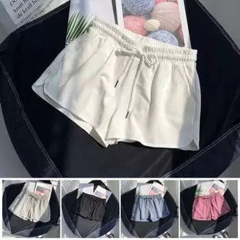 Женские повседневные шорты с эластичным поясом, регулируемым шнурком, спортивные шорты, однотонные широкие домашние шорты M розовый