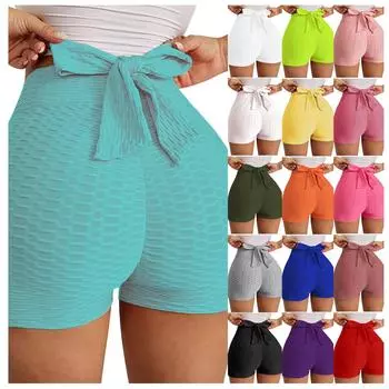 Женские повседневные шорты с завязками на спине, брюки для йоги, однотонные спортивные шорты с высокой талией S чистый