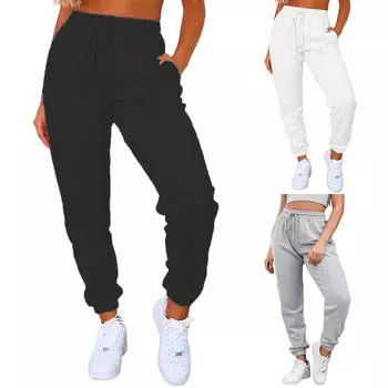 Женские повседневные спортивные брюки для бега с эластичной лентой на шнурке и карманами S серый