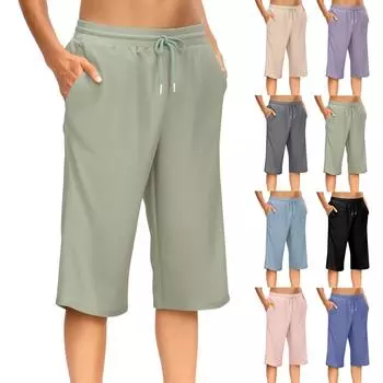 Женские повседневные спортивные брюки, дышащие эластичные однотонные шорты с высокой талией, удобные летние шорты с карманами M