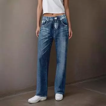 Женские повседневные спортивные брюки, джинсы с принтом, джинсовые брюки L синий