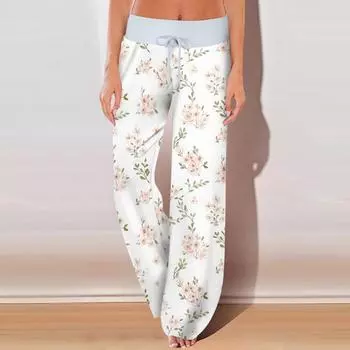 Женские повседневные спортивные брюки с винтажным принтом, пижамные брюки с карманами L бежевый