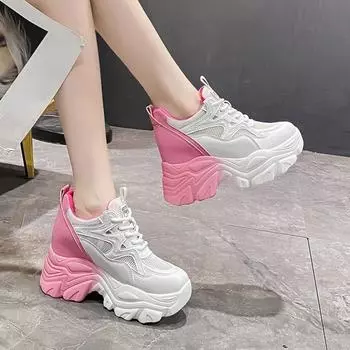 Женские повседневные спортивные кроссовки 2024 года, весна-лето, новые модные толстые подошвы, сетчатые, воздухопроницаемые, универсальные, удобные кроссовки 34 розовый