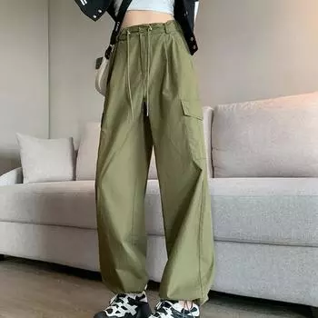 Женские повседневные спортивные штаны для бега, винтажные однотонные мешковатые брюки с низкой талией и завязками, спортивные штаны с широкими штанинами Y2K, уличная одежда, брюки-карго M чёрный