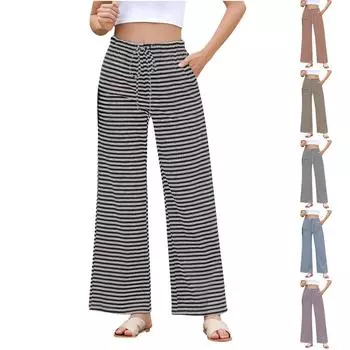 Женские повседневные спортивные штаны с высокой талией и широкими штанинами для бега L чёрный