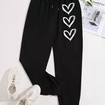 Женские повседневные спортивные штаны с высокой талией и принтом в виде сердца, повседневные брюки на каждый день S серый