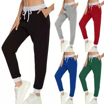 Женские повседневные спортивные универсальные однотонные брюки с карманами и завязками на шнурке XXL чёрный