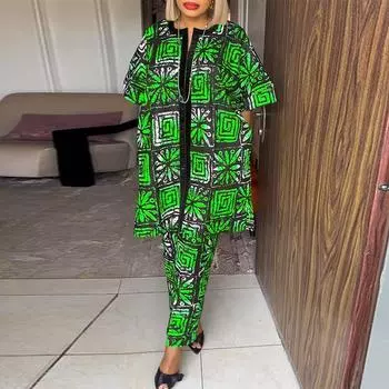 Женские повседневные свободные блузки и брючные костюмы большого размера с круглым вырезом и короткими рукавами с принтом M оранжевый