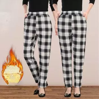 Женские повседневные свободные брюки больших размеров, 4XL, клетчатые брюки, модные прямые брюки XL