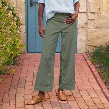 Женские повседневные свободные брюки Прямые широкие брюки Повседневные брюки XXXL армия зеленый