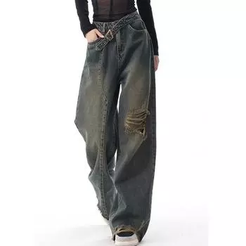 Женские повседневные свободные брюки с бахромой, модные джинсы, свободные брюки L темно-синий