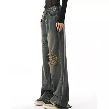 Женские повседневные свободные брюки с бахромой, модные джинсы, свободные брюки S темно-синий