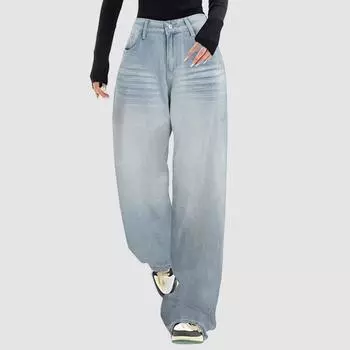 Женские повседневные свободные брюки с высокой талией, прямые широкие брюки, джинсы L светло-синий